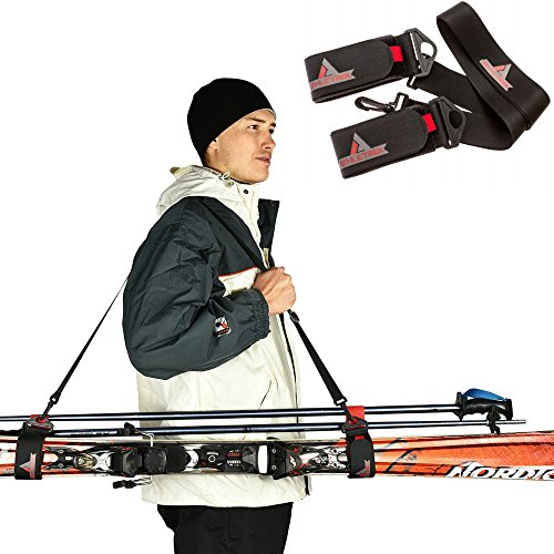 Product Cover Athletrek Ski and Pole Carrier Strap with Durable Cushioned Hook and Loop to Protect Skis from Scratches | Bonus Ski Boot Carrier | Perfect Ski Snow Gear Accessory | Use Over Shoulder to Free up Hands