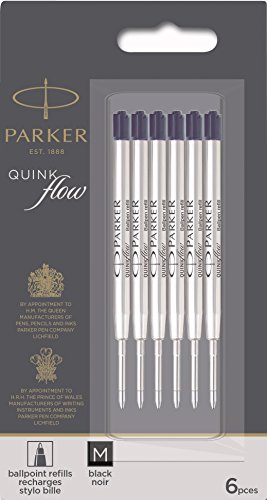 Product Cover Parker QUINKflow Ballpoint Pen Ink Refills, Medium Tip, Black, 6 Count Value Pack (2025154)