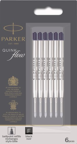 Product Cover Parker QUINKflow Ballpoint Pen Ink Refills, Fine Tip, Black, 6 Count Value Pack (2025155)