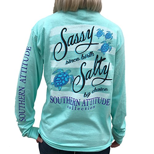 Product Cover Southern Attitude Salty by Choice Sea Turtles Sea Foam Green Long Sleeve Women's Shirt