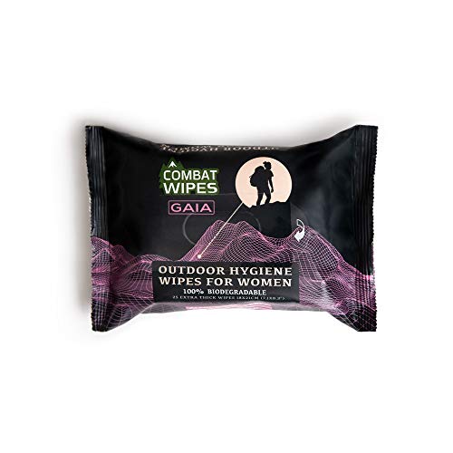Product Cover Combat Wipes GAIA | Feminine Hygiene Outdoor Wet Wipes | Extra Thick, Ultralight, Biodegradable, pH Balanced Body & Hand Cleansing Cloths for Women w/ Natural Aloe & Vitamin E  (25 Pack)