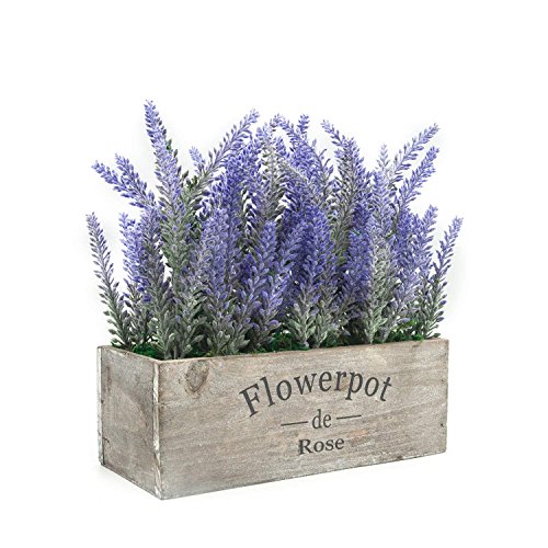 Product Cover Velener Artificial Flower Potted Lavender Plant for Home Decor (Wooden Tray)