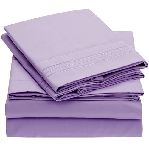 Product Cover Mellanni 3pcs Bed Sheet Set Brushed Microfiber 1800 Bedding - Wrinkle, Fade, Stain Resistant - Hypoallergenic - 3 Piece - 1 Fitted Sheet and 2 Pillowcases (Queen, Violet)