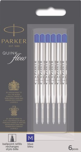 Product Cover Parker QUINKflow Ballpoint Pen Ink Refills, Medium Tip, Blue, 6 Count Value Pack (2025156)