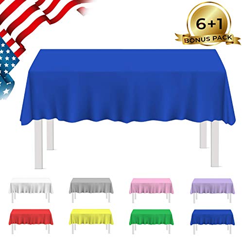 Product Cover Besos Home-Plastic Tablecloth 7 Pack Disposable Rectangle Table Covers 54x108 Inc For 6 To 8 Foot Tables Indoor and Outdoor Parties Birthdays Weddings-Blue