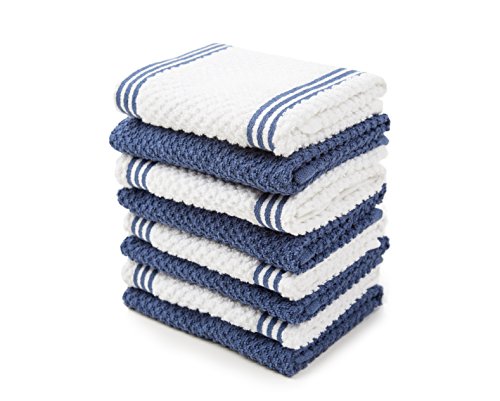 Product Cover Sticky Toffee Cotton Terry Kitchen Dishcloth, Dark Blue, 8 Pack, 12 in x 12 in
