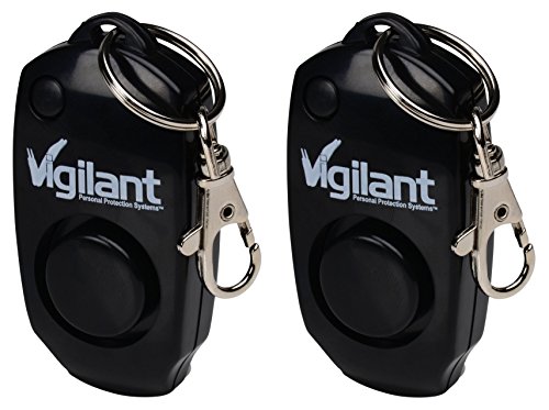 Product Cover Vigilant 130dB Personal Alarm - Backup Whistle - Button Activated with Hidden Off Button - Bag Key Chain Clip - Batteries Included, Black, 2 Pack (PPS-23BLK)