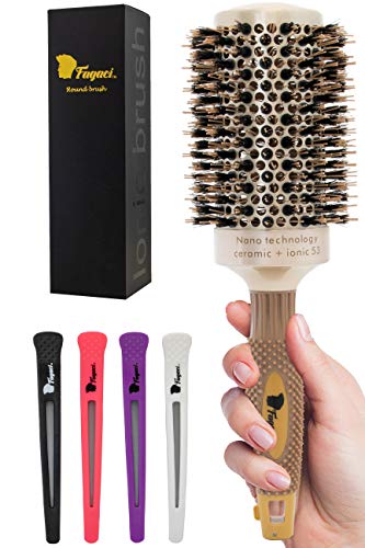 Product Cover Fagaci Large Round Brush for Blow Drying with Natural Boar Bristle, Professional Round Hair Brush Nano Technology Ceramic+ Ionic for Hair Styling, Drying, Healthy Hair and Add Volume + 4 Styling Clips