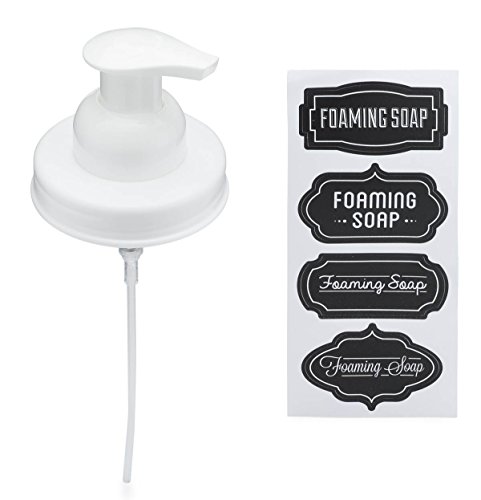 Product Cover Jarmazing Products Mason Jar Foaming Soap Dispenser Lids - Includes Waterproof Stickers! - White - 1 Pack