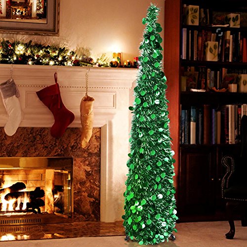 Product Cover Aytai 5ft Collapsible Christmas Tree, Green Tinsel Coastal Christmas Tree for Holiday Decorations