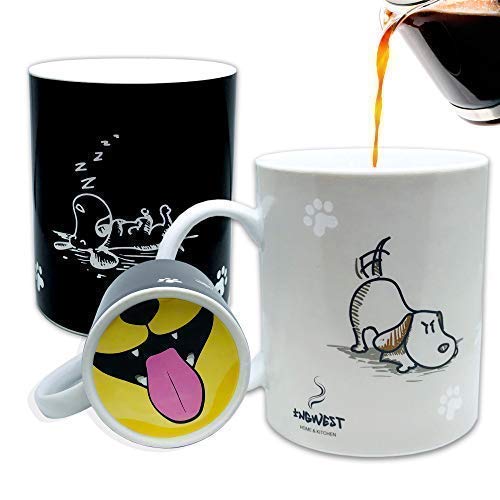 Product Cover InGwest. Funny Coffee Mug with Friendly Dog and Tongue on bottom. Heat Sensitive Mug, Color Changing Mug.