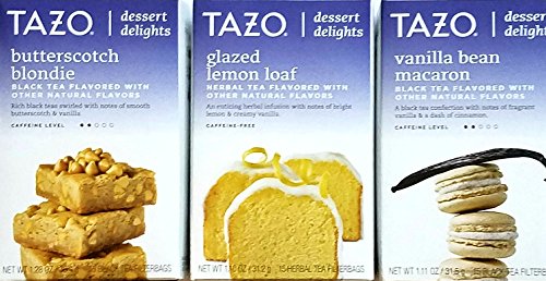 Product Cover Butterscotch Blondie, Glazed Lemon Loaf, Vanilla Bean Macaron - Tazo Dessert Delights Tea - Variety Pack of 3