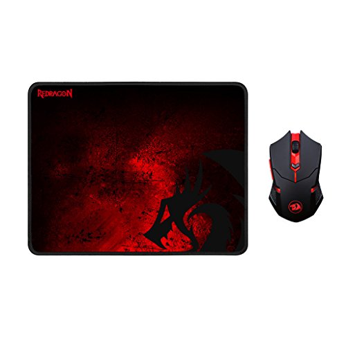 Product Cover Redragon M601-WL-BA Wireless Gaming Mouse and Mouse Pad Combo, Ergonomic MMO 6 Button Mouse, 2400 DPI, Red LED Backlit & Large Mouse Pad for Windows PC Gamer (Black Wireless Mouse & Mousepad Set)