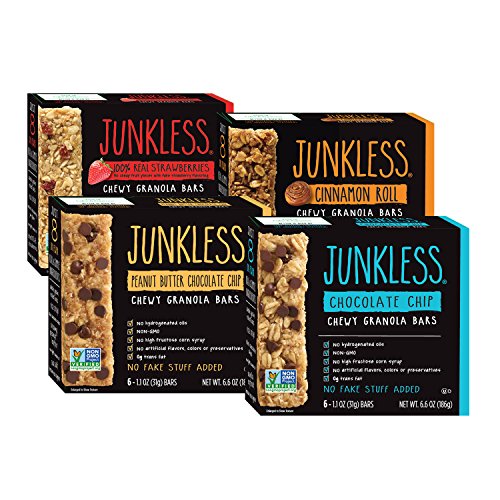 Product Cover Junkless Chewy Granola Bar Variety Pack, 1.1 oz., 6 Bars (4 Count), Non-GMO, low sugar, great tasting