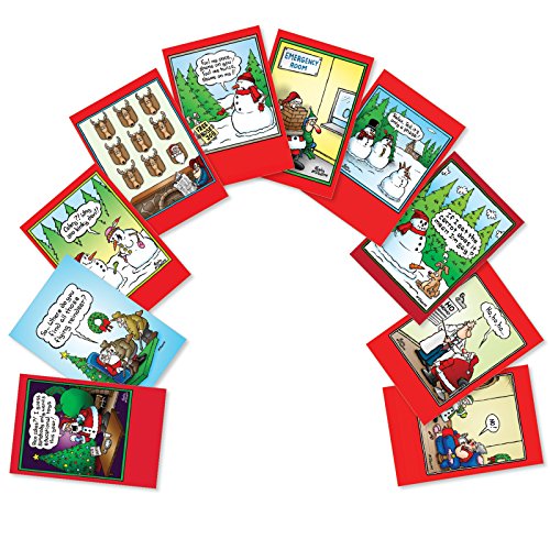 Product Cover Assorted Boxed of 10 'Holly Jolly Rice Cakes' Funny Merry Christmas Cards w/ Envelopes - Happy Holidays and Seasons Greetings - A Variety Assortment Box of 1 Card Each of 10 designs A5557XSG-B1x10