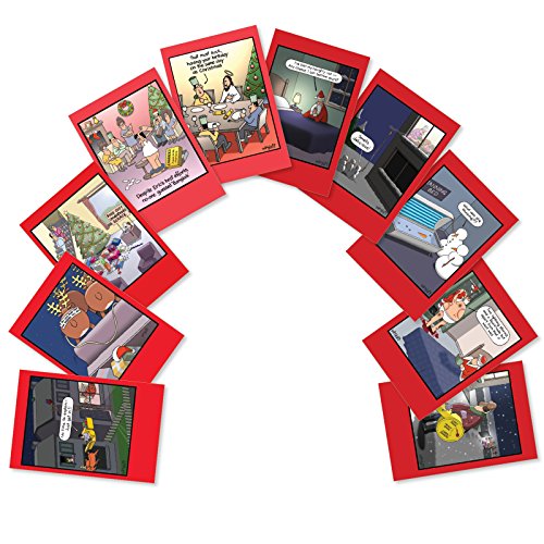 Product Cover 10 Assorted 'Whyatt's World Christmas' Boxed Funny Christmas Cards with Envelopes - Featuring a Variety of Tim Whyatt's Best Art Work - Merry Xmas, Happy Holidays and Seasons Greetings A5635XSG-B1x10