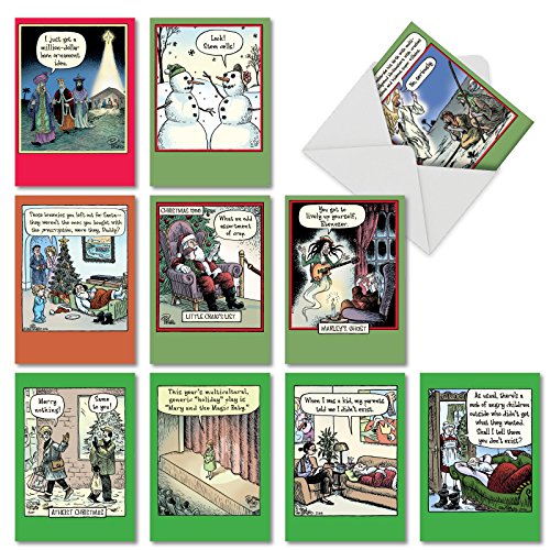 Product Cover 10 Assorted 'Bizarro by Piraro Holiday' Boxed Hilarious Christmas Cards - Featuring Funny Cartoon Comics for a Happy Holiday Season with Envelopes - Assortment Box of Merry Xmas Gifts A5546XSG-B1x10