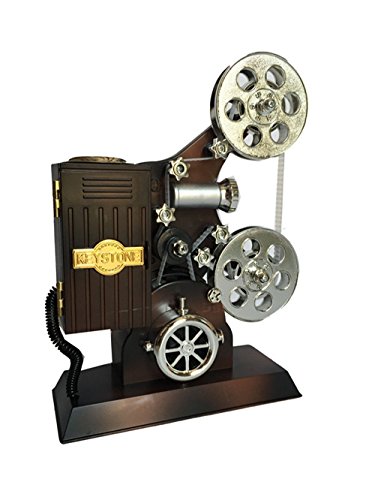 Product Cover Wind up Music Box Vintage Look Music Box with Jewelry Box - Table Desk Decoration and Gift (Movie Projector, Brown)