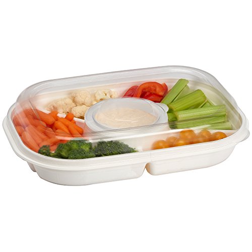 Product Cover Party Platter Divided Portable Party Serving Tray Serving-Ware With Lid, |6| Extra Large Compartments for Dip, Appetizers, Snacks, Veggies, Chips and Holiday Foods by Buddeez