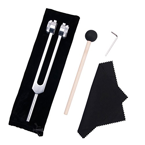 Product Cover QIYUN Tuning Fork, 128 Hz Tuning Fork Weights Aluminum Clinical Grade Nerve/Sensory with Silicone Hammer - A Repair Tool and Cleaning Cloth - Packaged in Soft Storage Bag - Non-Magnetic Aluminum Alloy