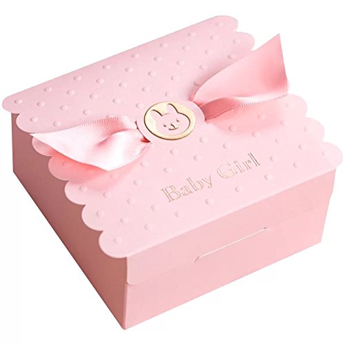 Product Cover Floratek 30 PCS Baby Shower Favors Cute Baby Girl Angel Wings Designed Chocolate Packaging Box Candy Box Gift Box for Kids Birthday Baby Shower Guests Wedding Party Supplies (Pink-Baby Girl)