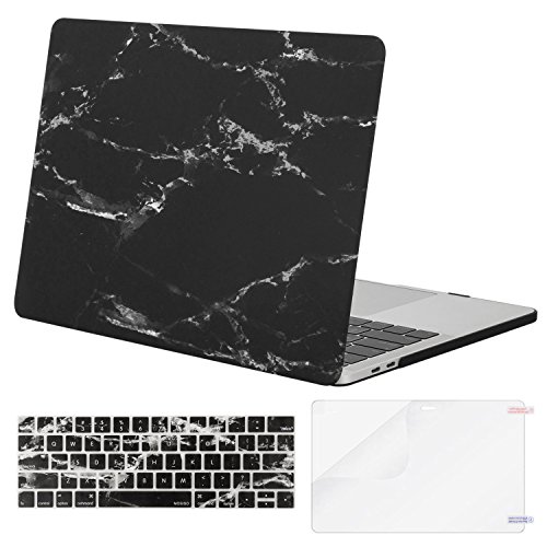 Product Cover MOSISO MacBook Pro 13 inch Case 2019 2018 2017 2016 Release A2159 A1989 A1706 A1708, Plastic Pattern Hard Shell & Keyboard Cover & Screen Protector Compatible with MacBook Pro 13, Black Marble