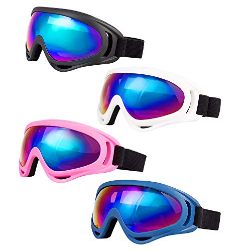 Product Cover LJDJ Ski Goggles, Pack of 4 - Snowboard Adjustable UV 400 Protective Motorcycle Goggles Outdoor Sports Tactical Glasses Dust-Proof Combat Military Sunglasses for Kids, Boys, Girls, Youth, Men, Women