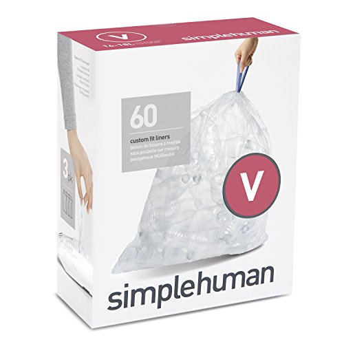 Product Cover simplehuman Code V Custom Fit Drawstring Trash Bags, 16-18 L / 4.2-4.8 Gallon, 3 Refill Packs (60 Count)