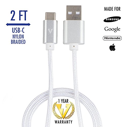Product Cover vCharged 2 FT USB-C Nylon Braided Cable for Galaxy, Pixel, Android, Nintendo & More - High Speed Performance & Durable Cord