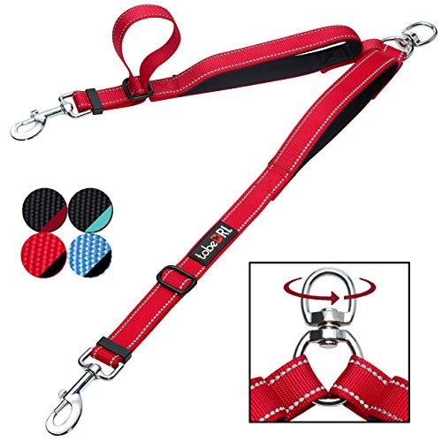 Product Cover tobeDRI Double Dog Leash Coupler - 2 Padded Handles, Adjustable from 18 to 24 Inch - Heavy Duty Dual Dog Leash for 2 Dogs for Medium Large Dogs (Red)