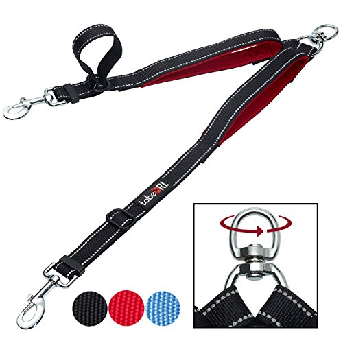 Product Cover tobeDRI Double Dog Leash Coupler - 2 Padded Handles, Adjustable from 18 to 24 Inch - Heavy Duty Dual Dog Leash for 2 Dogs for Large Medium Dogs (Black)