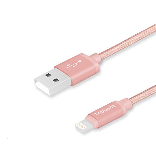 Product Cover Tranesca Compatible Nylon Braided Charging Cable Compatible for iPhone X,iPhone8,iPhone 7/7 Plus/iPhone 6/6s/iPad Air/iPad Pro and More-Rose Gold (6 Feet/1.8 Meter-Updated Version)