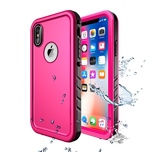 Product Cover iPhone X Waterproof Case/iPhone Xs Waterproof case,Wireless Charging Support iPhone X Waterproof Shockproof Full-Body Rugged Cover Case with Built-in Screen Protector for iPhone X/iPhone Xs (Pink)