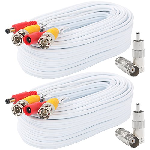 Product Cover Postta BNC Video Power Cable (2 Pack 50 Feet) Pre-Made All-in-One Video Security Camera Cable Wire with Four Connectors for CCTV DVR Surveillance System