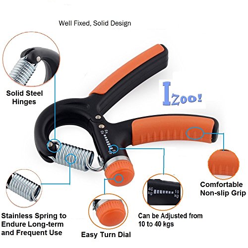 Product Cover Izoo® Adjustable Hand Grip Strengthener | Best Hand Squeezer With Non-Slip Grips for Adjustable Resistance | Strength Trainer & Exerciser for Hand Rehabilitation Exercising and Forearm, Finger Exercise and Grippers | Lightweight, Portable