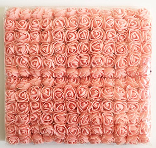 Product Cover Artfen Mini Fake Rose Flower Heads 144pcs Mini Artificial Roses DIY Wedding Flowers Accessories Make Bridal Hair Clips Headbands Dress (Bottom add Gauze) Champagne-Pink