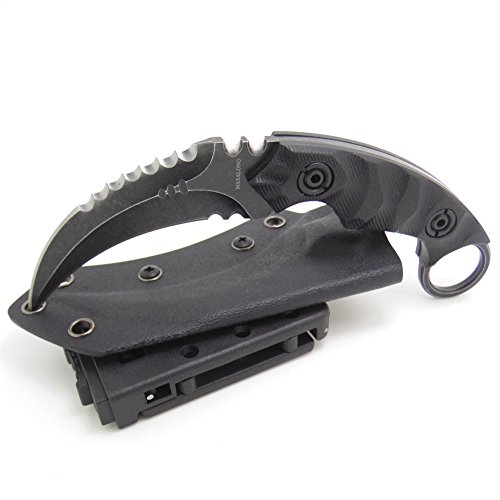Product Cover MASALONG Outdoor Survival Claw Tactical Teeth Knife Double Edged Sharp Fixed Blade Knife with Sheath (Stone wash Version-kydex Sheath)
