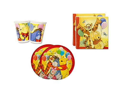 Product Cover Winnie the Pooh Birthday Party Supplies Set Plates Napkins Cups Kit for 16