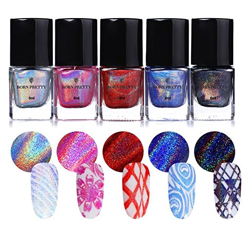 Product Cover BORN PRETTY Nail Art Holographic Stamping Polish New Style Laser manicuring Plate Printing Normal Nail Polish Varnish 5 Colors