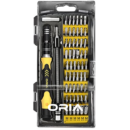 Product Cover ORIA Precision Screwdriver Kit, 60 in 1 with 56 Bits Screwdriver Set, Magnetic Driver Kit with Flexible Shaft, Extension Rod for Mobile Phone, Smartphone, Game Console, Tablet, PC, Yellow