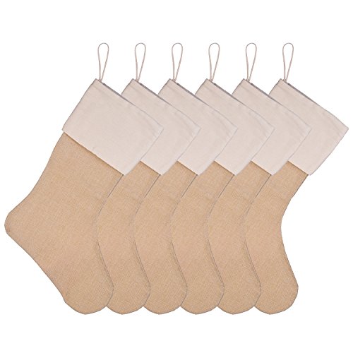 Product Cover Sumind 6 Packs Burlap Christmas Stockings for Christmas Decorations or DIY (Flaxen)