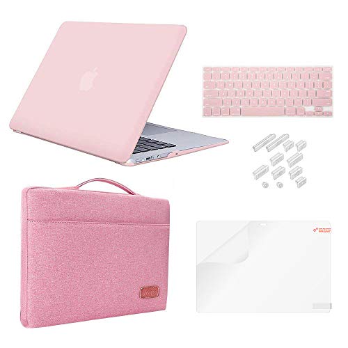 Product Cover MacBook Air 11 Inch Case Bundle 5 in 1,iCasso Ultra Slim Plastic Hard Cover with Canvas Sleeve,Screen Protector,Keyboard Cover & Dust Plug for MacBook Air 11 Inch Model A1370/A1465 - Rose Quartz
