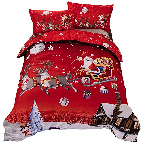 Product Cover Youareking® Merry Christmas 3 Pieces Duvet Covers Set with 2 Shams, Santa Claus Pattern Bedding Cover Set,Full