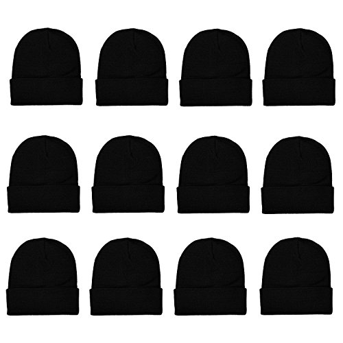 Product Cover Gelante Unisex Beanie Cap Knitted Warm Solid Color Multi-Packs (12 Pack: Black)