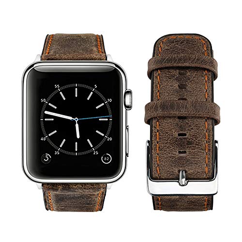Product Cover top4cus Genuine Leather iwatch Strap Replacement Band Stainless Metal Clasp, Compatible Apple Watch Series 4 Series 3 Series 2 Series 1 and Sport Edition (Retro Brown, 38 mm)