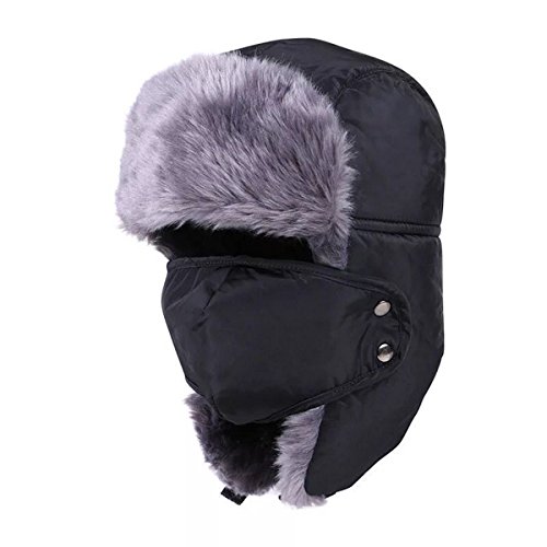 Product Cover JOYEBUY Winter Warm Unisex Trooper Hat Hunting Hat Russian Ear Flap Chin Strap Windproof Mask (Black)