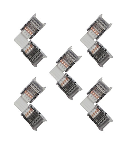 Product Cover Alightings LED Strip Connector 4 Pin, L Shape Quick Splitter Right Angle Corner Clips for 10mm Width SMD 5050 LED Strip Lights, Strip to Strip Jumper