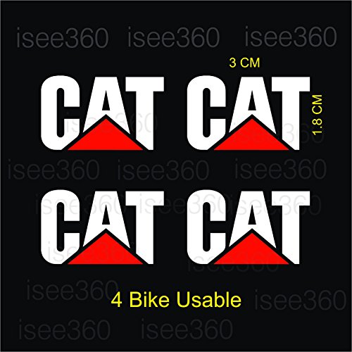 Product Cover ISEE 360Cat Logo Water Resistance Die Cut Reflective Sticker for Handle Bar Disc Box, Bike Chaise, Visor, Mudguard, Car (White and Red) - Pack of 4