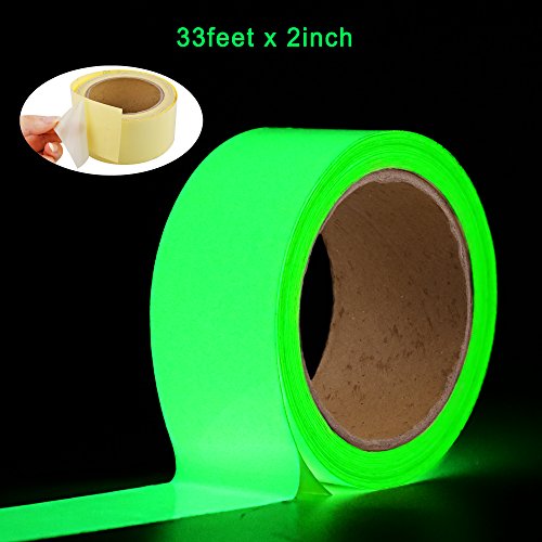 Product Cover Glow in The Dark Tape Oumers 33 ft x 2 inch Green High Bright Luminous Tape Sticker Removeble Waterproof and Photoluminescent