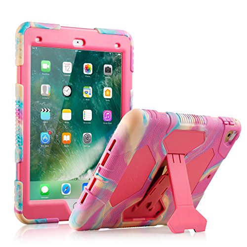 Product Cover ACEGUARDER iPad 2017/2018 iPad 9.7 inch Case, Shockproof Impact Resistant Protective Case Cover Full Body Rugged for Kids with Kickstand for Apple ipad 5 th/ipad 6 th Generation, Pink Camo/Rose